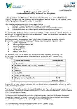 Oral Anticoagulants (VKA and DOAC) Guidelines for Prescribing, Monitoring and Management