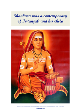 Shankara Was a Contemporary of Patanjali and His Chela