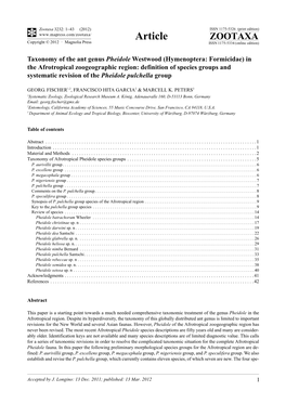 Taxonomy of the Ant Genus Pheidole Westwood