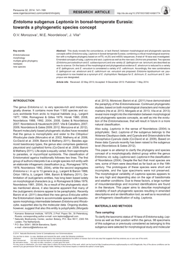 Entoloma Subgenus Leptonia in Boreal-Temperate Eurasia: Towards a Phylogenetic Species Concept