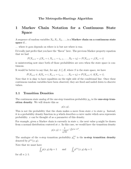 1 Markov Chain Notation for a Continuous State Space