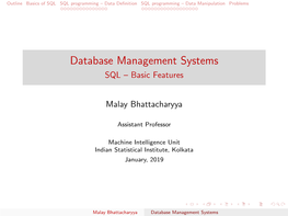 Database Management Systems SQL – Basic Features