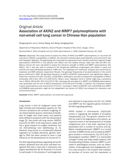 Original Article Association of AXIN2 and MMP7 Polymorphisms with Non-Small Cell Lung Cancer in Chinese Han Population