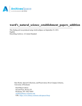 Ward's Natural Science Establishment Papers Addition