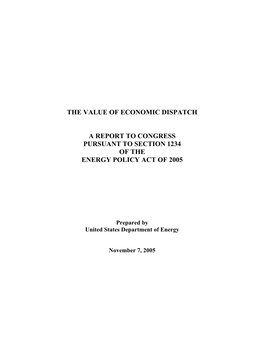 The Value of Economic Dispatch a Report to Congress Pursuant To