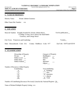 MOUNT AUBURN CEMETERY Page 1 United States Department of the Interior, National Park Service National Register of Historic Places Registration Form