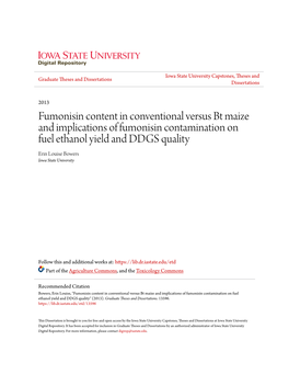 Fumonisin Content in Conventional Versus Bt Maize and Implications Of