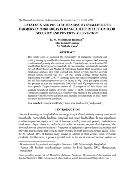 Livestock and Poultry Rearing by Smallholder Farmers in Haor Areas in Bangladesh: Impact on Food Security and Poverty Alleviation