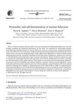 Personality and Self-Determination of Exercise Behaviour David K