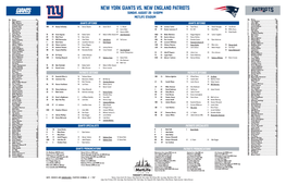 NEW YORK GIANTS Vs. NEW ENGLAND PATRIOTS SUNDAY, AUGUST 29 • 6:00PM METLIFE STADIUM No