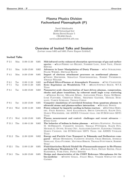 Plasma Physics Division Fachverband Plasmaphysik (P)