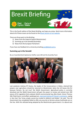 Summing up in the Senedd (Assembly) 3) News from the European Parliament If You Have Any Feedback Let Us Know by Emailing Post@Plaid.Cymru