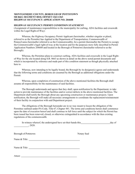 Montgomery County, Borough of Pottstown Sr 0663, Segment 0010, Offset 1263-1363 Highway Occupancy Application No