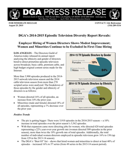 DGA's 2014-2015 Episodic Television Diversity Report Reveals