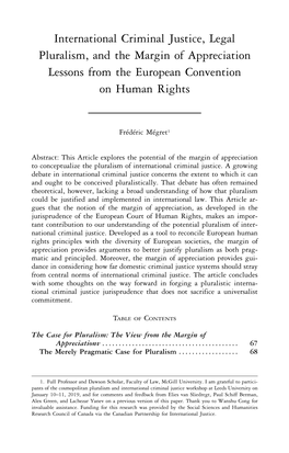 International Criminal Justice, Legal Pluralism, and the Margin of Appreciation Lessons from the European Convention on Human Rights