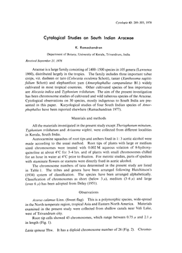 Cytological Studies on South Indian Araceae K. Ramachandran