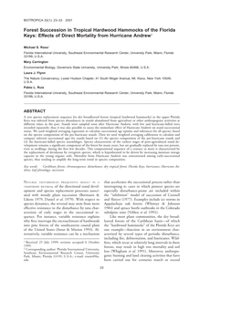 Forest Succession in Tropical Hardwood Hammocks of the Florida Keys: Effects of Direct Mortality from Hurricane Andrew1