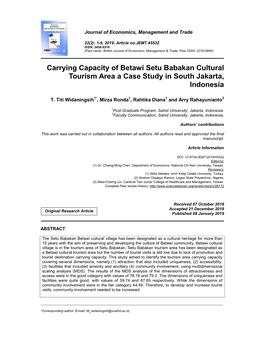 Carrying Capacity of Betawi Setu Babakan Cultural Tourism Area a Case Study in South Jakarta, Indonesia