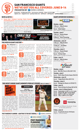 San Francisco Giants We've Got You All Covered: June 8-14 Presented By
