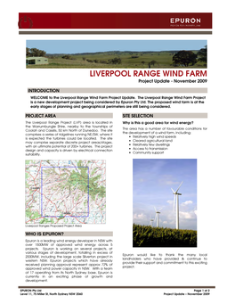 LIVERPOOL RANGE WIND FARM Project Update - November 2009