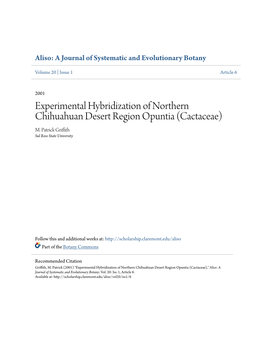Experimental Hybridization of Northern Chihuahuan Desert Region Opuntia (Cactaceae) M