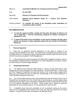 Agenda Item Report to Lead Cabinet Member for Transport and Environment Date 25 June 2007 Report by Director of Transport