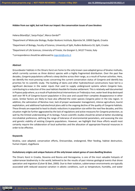 The Conservation Issues of Cave Bivalves Helena Bilandžija1, Sanja Puljas2