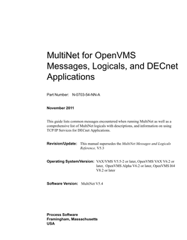 Multinet for Openvms Messages, Logicals, and Decnet Applications