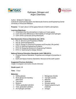 Hydrogen, Nitrogen and Argon Chemistry