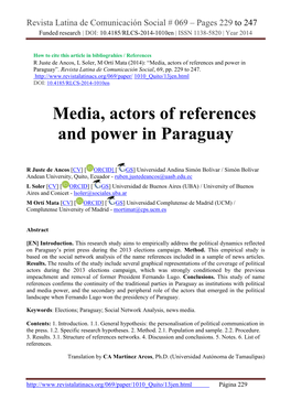 Media, Actors of References and Power in Paraguay”