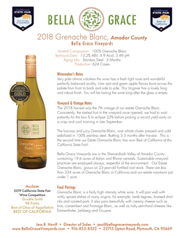 2018 Grenache Blanc, Amador County