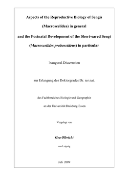 Aspects of the Reproductive Biology of Sengis (Macroscelidea) in General