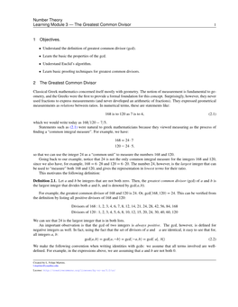 Number Theory Learning Module 3 — the Greatest Common Divisor 1