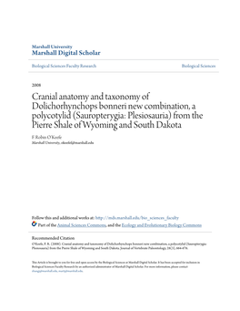 Cranial Anatomy and Taxonomy of Dolichorhynchops Bonneri New