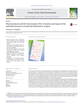 Pharmaceuticals and the Environment (Pie): Evolution and Impact of the Published Literature Revealed by Bibliometric Analysis