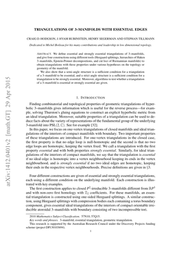 Triangulations of 3-Manifolds with Essential Edges