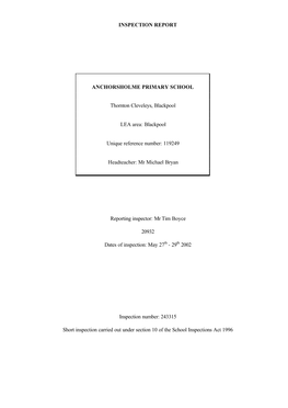 Inspection Report Anchorsholme Primary