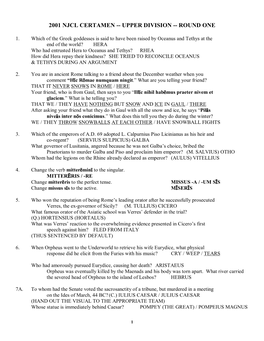 2001 Njcl Certamen -- Upper Division -- Round One