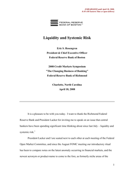 Liquidity and Systemic Risk