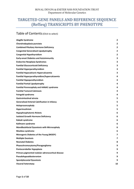 TARGETED GENE PANELS and REFERENCE SEQUENCE (Refseq) TRANSCRIPTS by PHENOTYPE