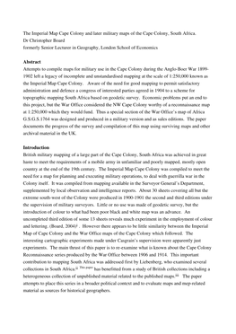The Imperial Map Cape Colony and Later Military Maps of the Cape Colony, South Africa