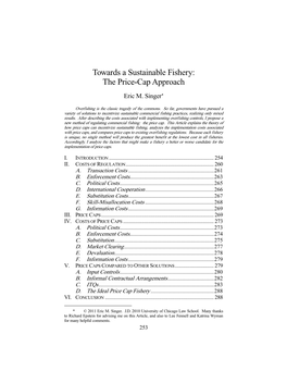 Towards a Sustainable Fishery: the Price-Cap Approach