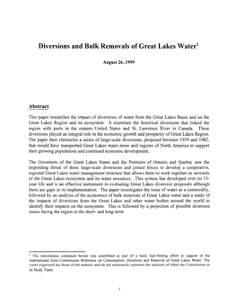 Diversions and Bulk Removals of Great Lakes Water'