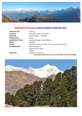 Chandrashila Peak Climb ‐ Chopta, Tungnath, Deoriatal Trek