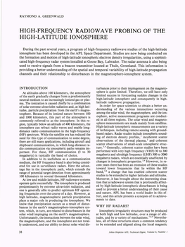 High-Frequency Radiowa Ve Probing of the High-Latitude Ionosphere