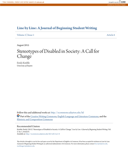 Stereotypes of Disabled in Society: a Call for Change Emily Kimble University of Dayton