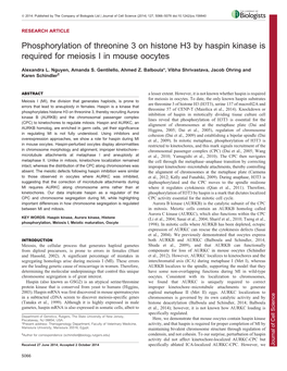 Phosphorylation of Threonine 3 on Histone H3 by Haspin Kinase Is Required for Meiosis I in Mouse Oocytes