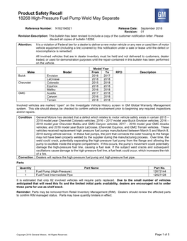 Product Safety Recall 18268 High-Pressure Fuel Pump Weld May Separate