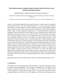 Electrohydrodynamic Settling of Drop in Uniform Electric Field at Low and Moderate Reynolds Numbers