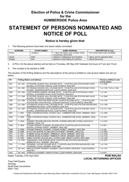 Notice of Poll PCC Humberside